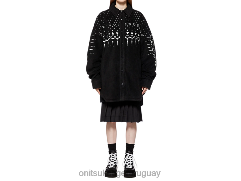 Onitsuka Tiger camisa de gran tamaño hombres J06BX448 blanco negro ropa