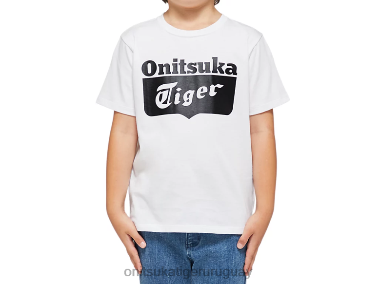 Onitsuka Tiger camiseta con logo niños J06BX669 blanco auténtico/negro de alto rendimiento ropa